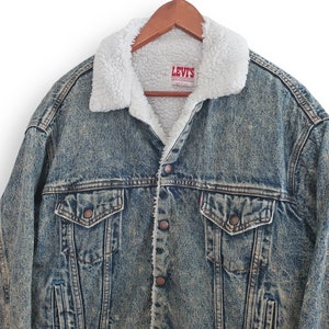 Levis denim jacket / Levis sherpa jacket / 1980s Levis sherpa lined denim jacket acid washed Large image 1