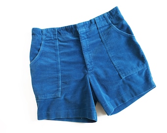 vintage shorts / corduroy shorts / 1960s blue corduroy fitted high waist shorts 32