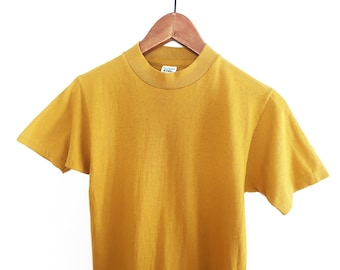 60s t shirt / mustard shirt / 1960s Jockey Life Bo Sun mustard yellow cotton blank crew neck t shirt XS