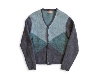 Colorblock flauschige Wolle / 1960s Brentwood Mohair style Cobain Cardigan Medium