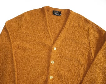 vintage cardigan / mustard cardigan / 1960s Campus textured knit mustard Kurt Cobain cardigan Medium