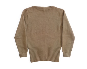 pull à col bateau vintage / pull des années 50 / pull universitaire à col bateau en tricot de laine beige des années 1950 Small