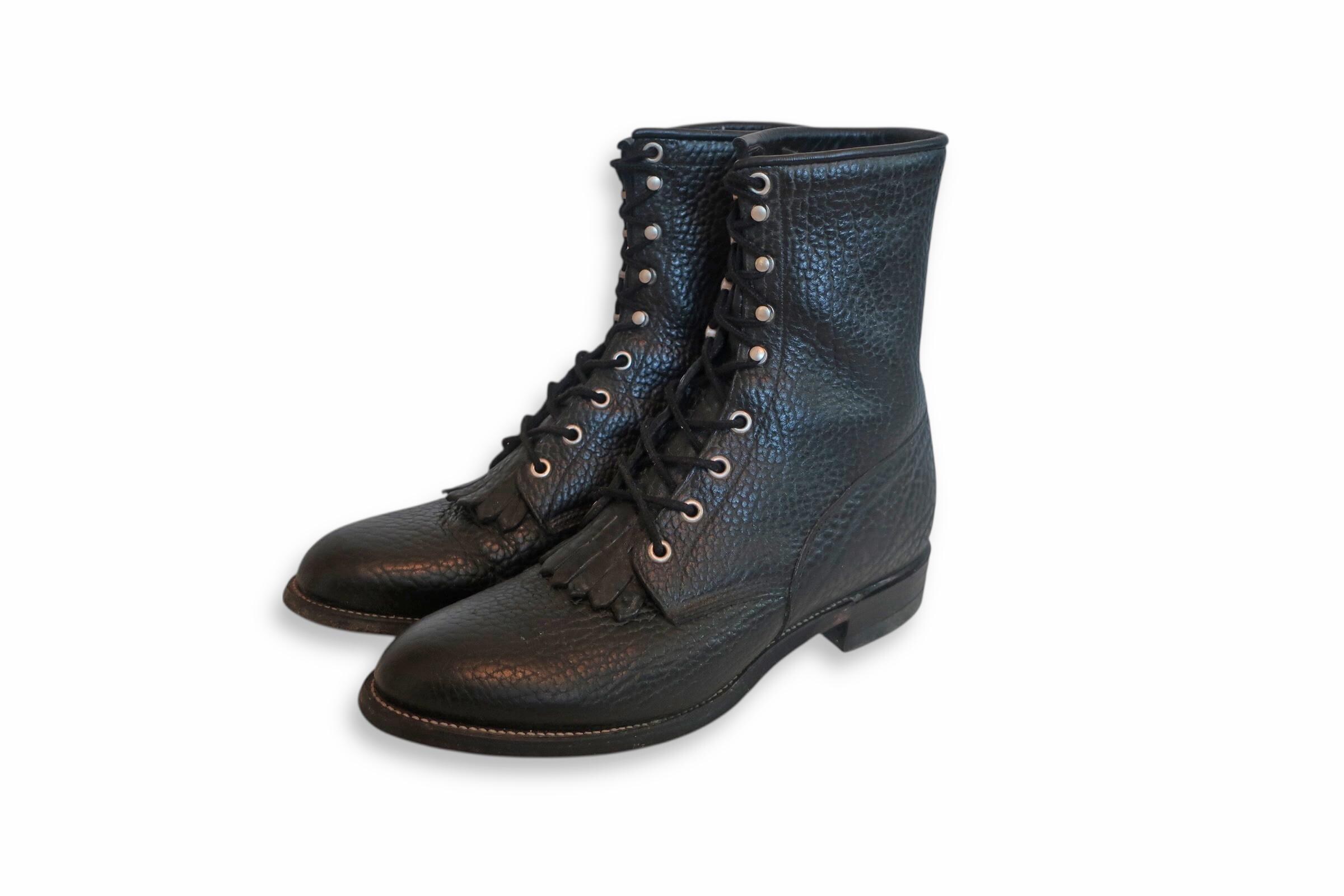 Justin Original Work Boots Black Leather Men’s size 8B Vintage Justin Work Boots - Etsy main image 2