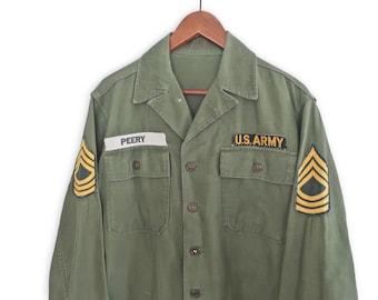 Vintage 1960s OG-107 US Army Utility Shirt ~ Fits M ~ Military