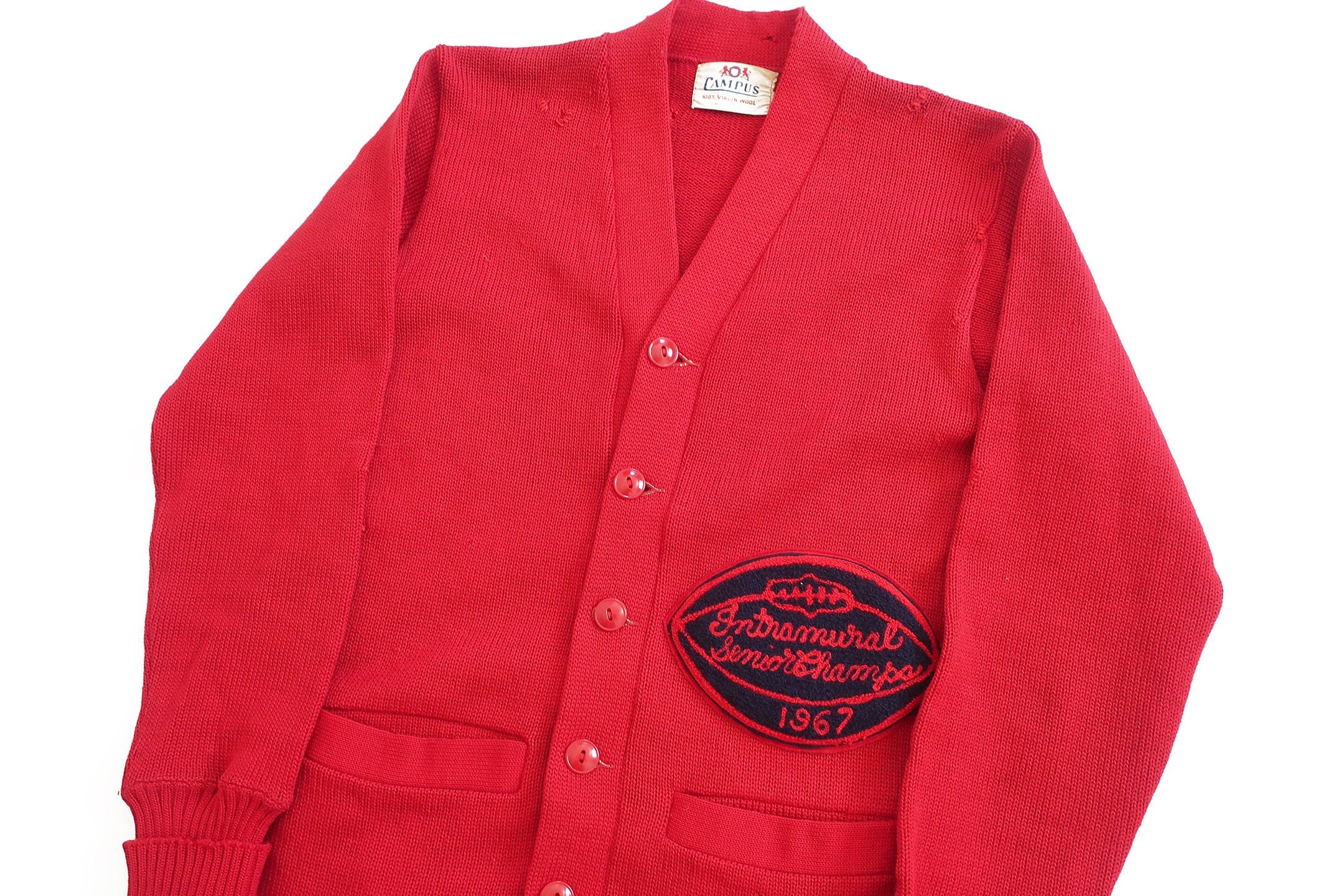 Vintage Cardigan / Varsity Cardigan / 1960s Campus Wool Knit