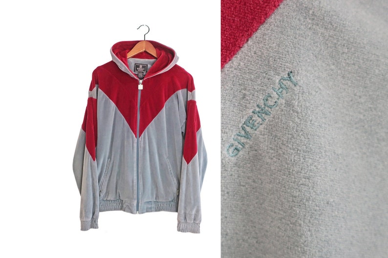 Givenchy jacket / velour track jacket / 1980s Givenchy velour track jacket hoodie Medium image 1