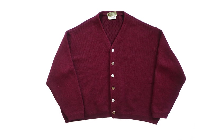 vintage cardigan / baggy cardigan / 1960s burgundy wool knit oversize grandpa Kurt Cobain cardigan XXL image 2