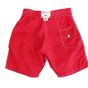 vintage surfbroek / baggy zwemshort / Birdwell Beach Britches jaren 90 rode nylon boardshort 27