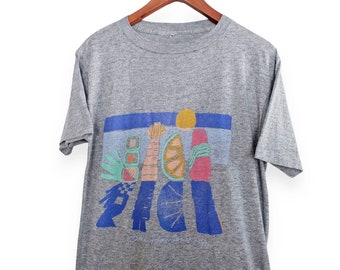 vintage art shirt / fruit shirt / 1980s tri blend grey fruit abstract art print vaporwave single stitch shirt Medium