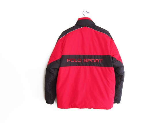 red and black polo jacket