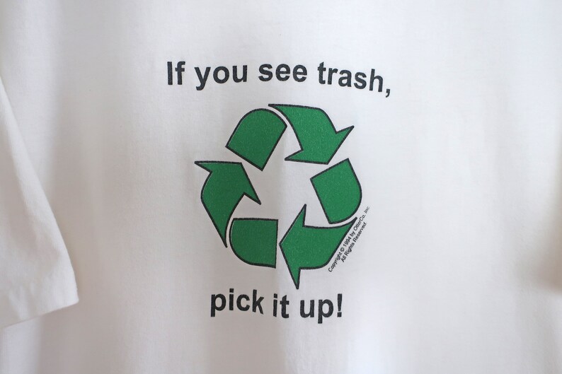 90s t shirt / recycle t shirt / 1990s Pick Up Trash Recycle Hanes Beefy T cotton t shirt Earth single stitch size XL image 5