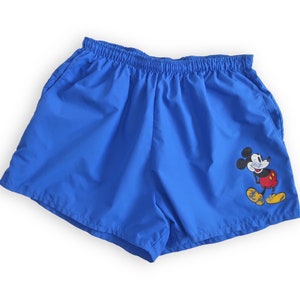 vintage zwemshort / Mickey Mouse short / Mickey Mouse blauwe nylon mesh gevoerde jaren 90 zwembroek met voering en elastische taille Klein