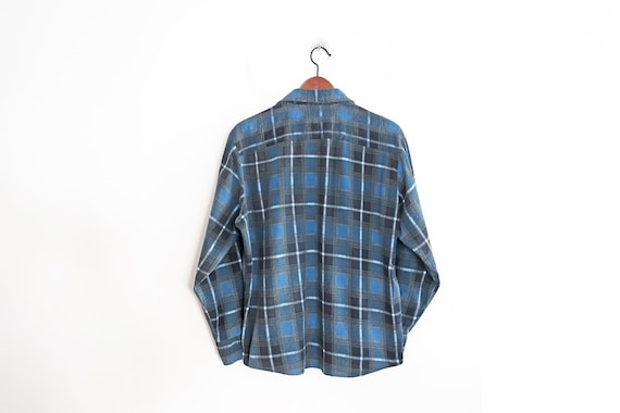 plaid flannel shirt / blue plaid button up / 1970… - image 5