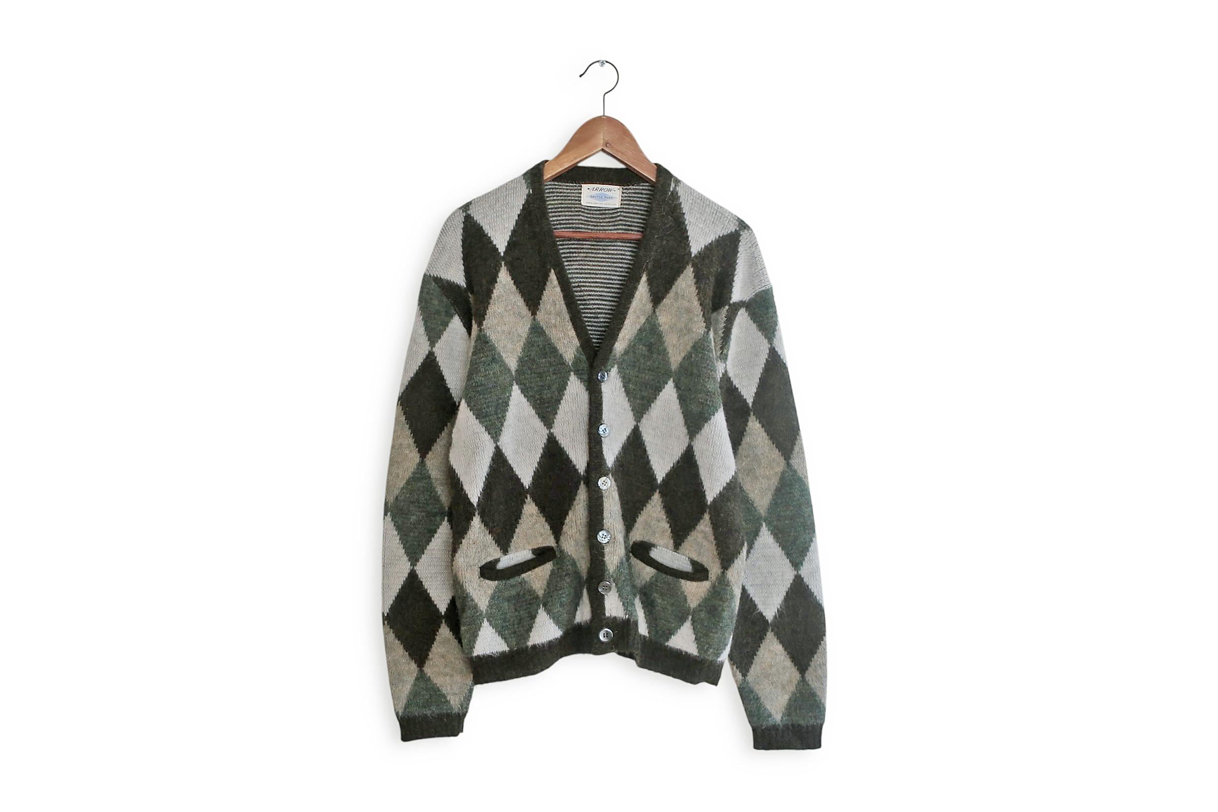 カーディガン Vintage cardigan 'Mohair' argyle Vintage Mens Mohair Argyle Cardigan - Etsy