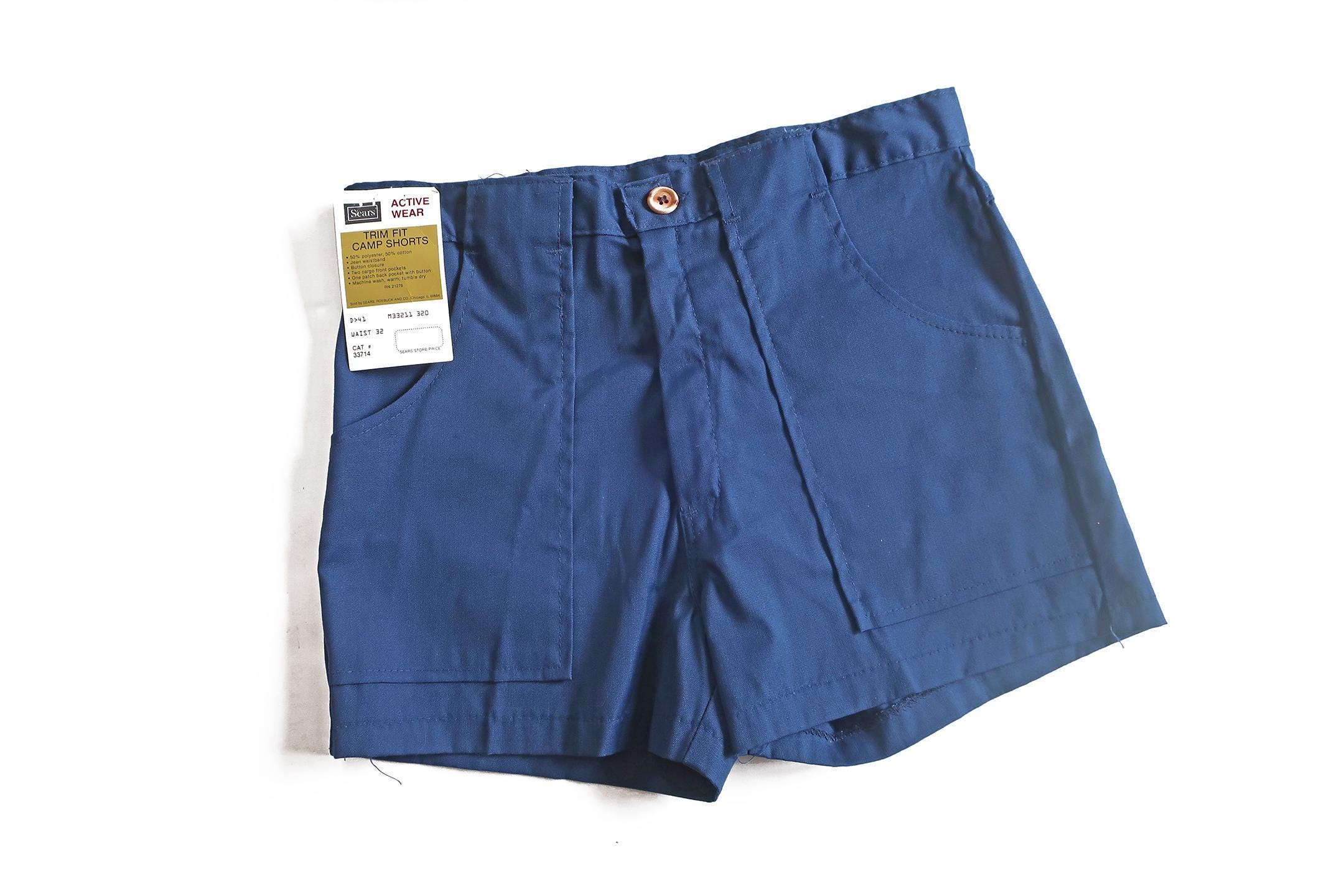 Vintage Shorts / 70s Camp Shorts / 1970s Sears Deadstock Navy Blue