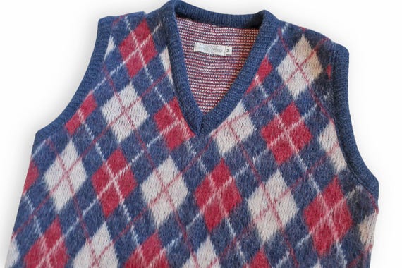 Vintage Sweater Vest / Mohair Sweater / 1960s Blue Argyle V