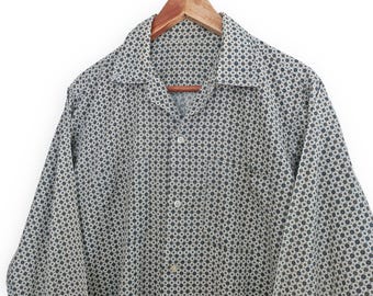 Vintage Button up / 60s Loop Collar / 1960s White Cotton
