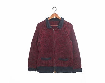 1960s Blue Striped Wool Blend Knit Cardigan | Small | REVERE