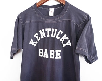 vintage Kentucky shirt / 70s shirt / 1970s Kentucky Babe navy blue jersey shirt Small