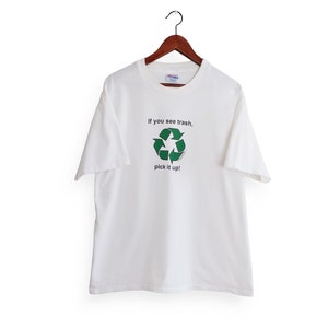 90s t shirt / recycle t shirt / 1990s Pick Up Trash Recycle Hanes Beefy T cotton t shirt Earth single stitch size XL image 2