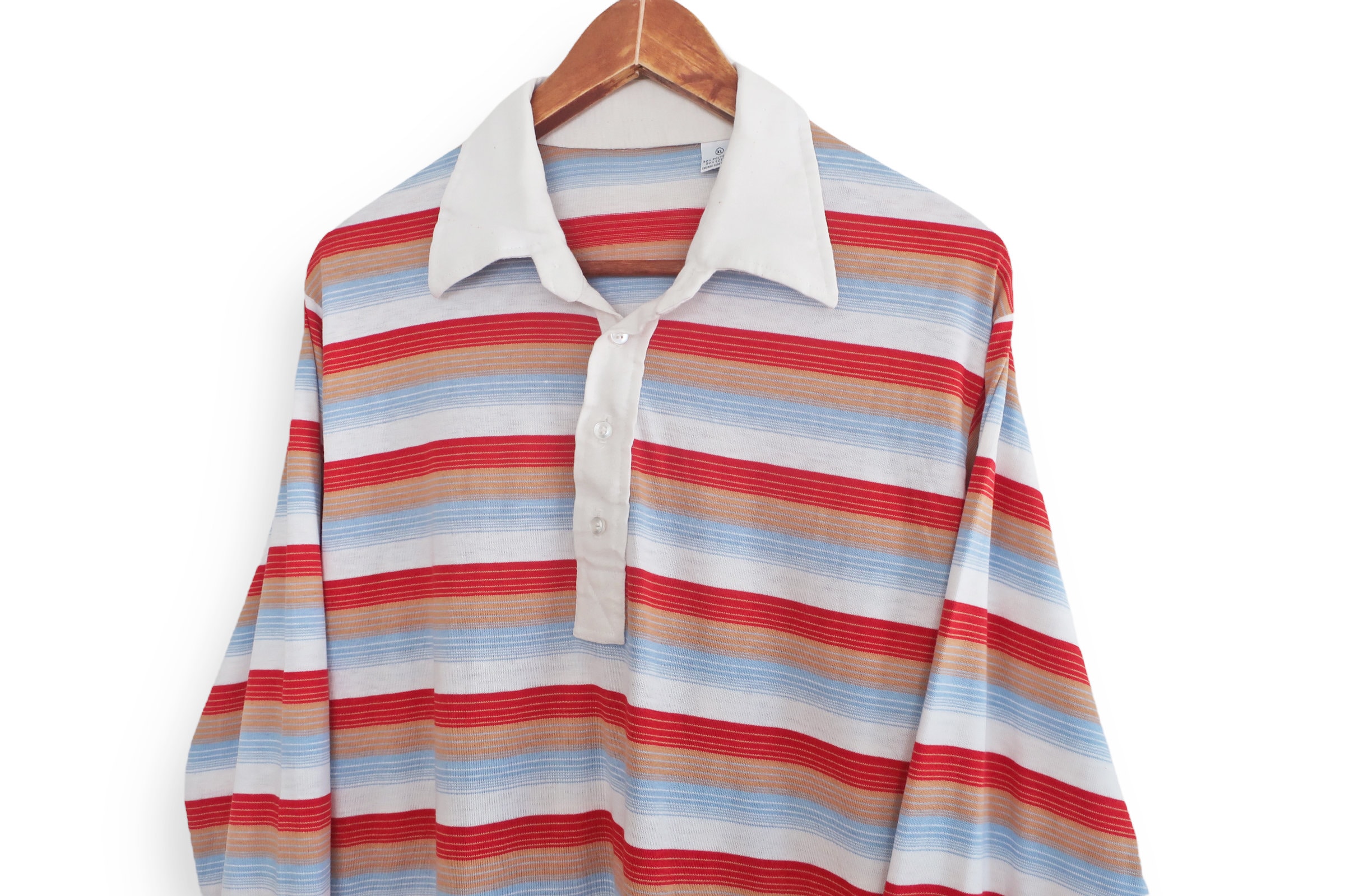 red and white striped long sleeve polo shirt