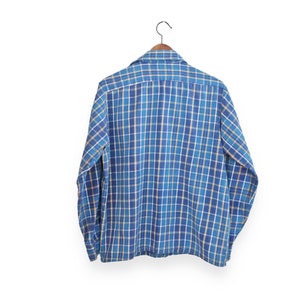 vintage plaid shirt / 70s button up / 1970s JCPenney blue plaid cotton long sleeve button up flannel Medium image 4