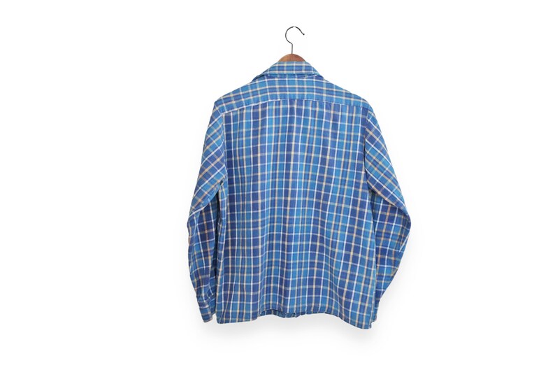 vintage plaid shirt / 70s button up / 1970s JCPenney blue plaid cotton long sleeve button up flannel Medium image 4