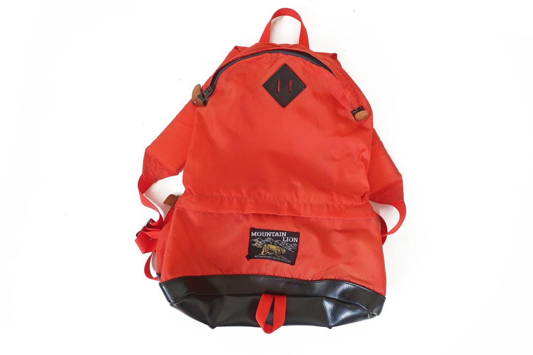 Vintage Backpack / 70s Backpack / 1970s Mountain Lion Orange Tear Drop ...