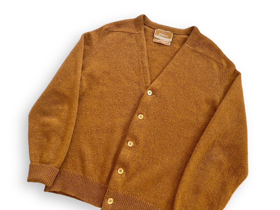 Mustard Cardigan / 60s Cardigan / 1960s Jantzen Dark Mustard Wool Knit