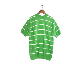 vintage striped shirt / 60s sweatshirt / 1960s Towncraft lime green striped short sleeve ringer sweatshirt Large