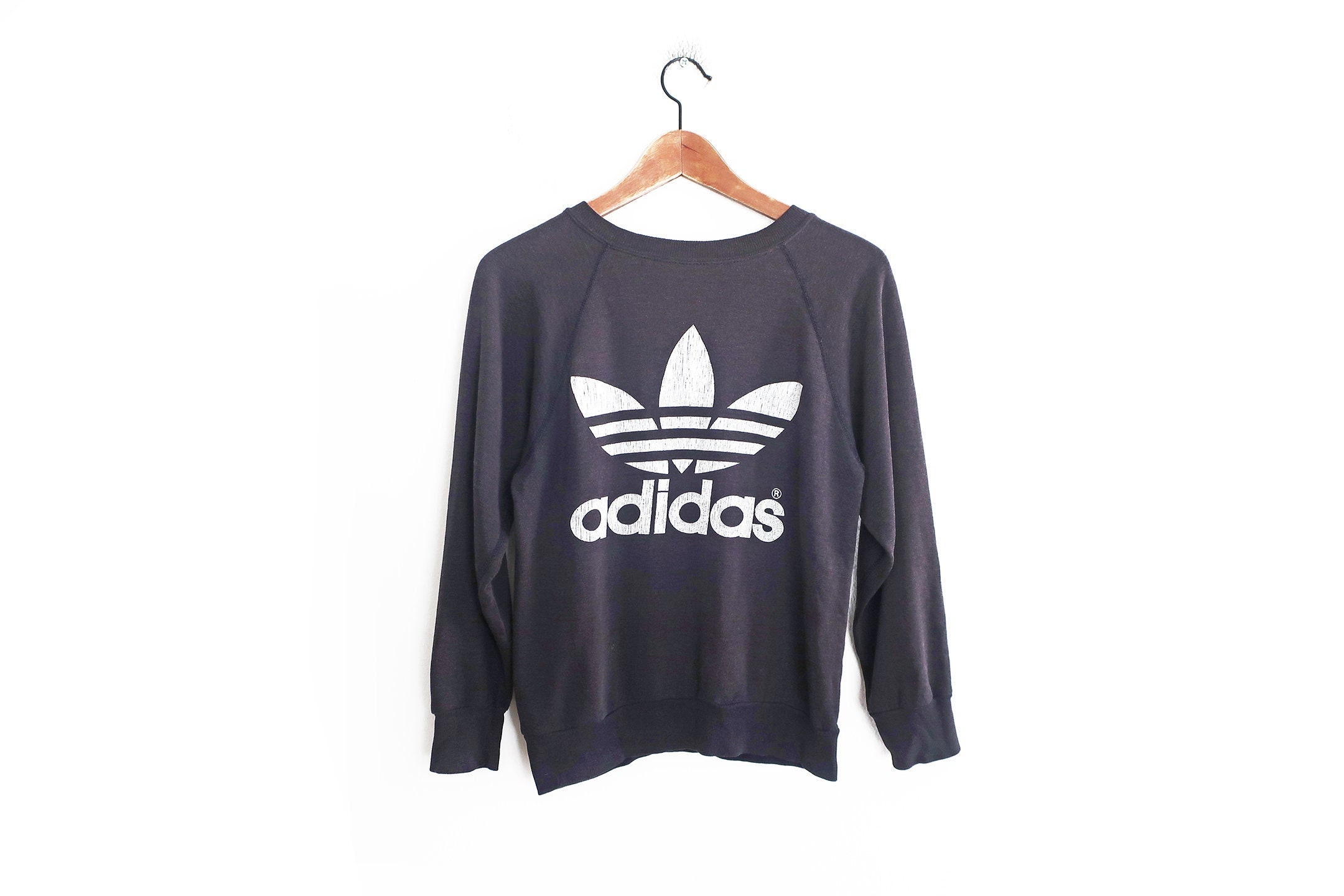 Vintage Adidas Sweatshirt / 80s Sweatshirt / 1980s Faded Black Etsy