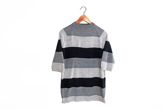 vintage t shirt / striped mock neck / 60s t shirt