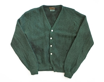 vintage cardigan / mohair cardigan / 1960s green mohair blend thrashed grunge fuzzy cardigan Small