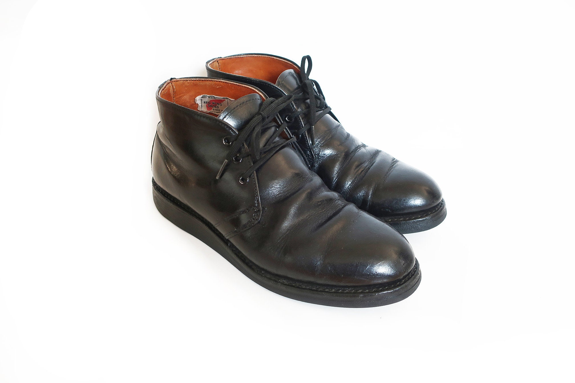 Red Wing Postman Chukka Work Boots 1970s Black Leather Red -