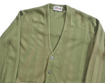 vintage cardigan / striped cardigan / 1970s sage green texture striped grandpa Kurt Cobain cardigan Medium
