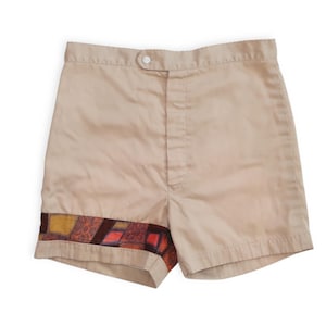 vintage shorts / shorts jaren 60 / jaren 1960 tan aloha tiki Hawaiiaans gestreepte zwembroek boardshort 32