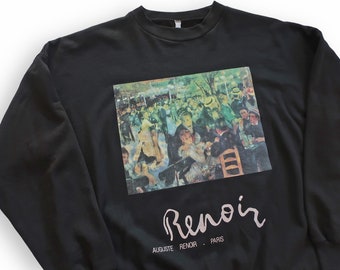 vintage art sweatshirt / Paris sweatshirt / 1990s Renoir art print Paris souvenir black crew neck sweatshirt XL