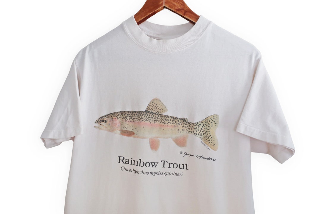 Vintage Fishing Shirt / Rainbow Trout Shirt / 1990s Rainbow Trout Fly
