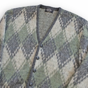 vintage cardigan / shaggy cardigan / 1960s Puritan shaggy sage green mohair argyle Kurt Cobain cardigan Large image 1