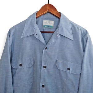 40s〜50s Bluechambrayworkshirt Men's Vintage Chambray Short Sleeve Work Shirt - Blue