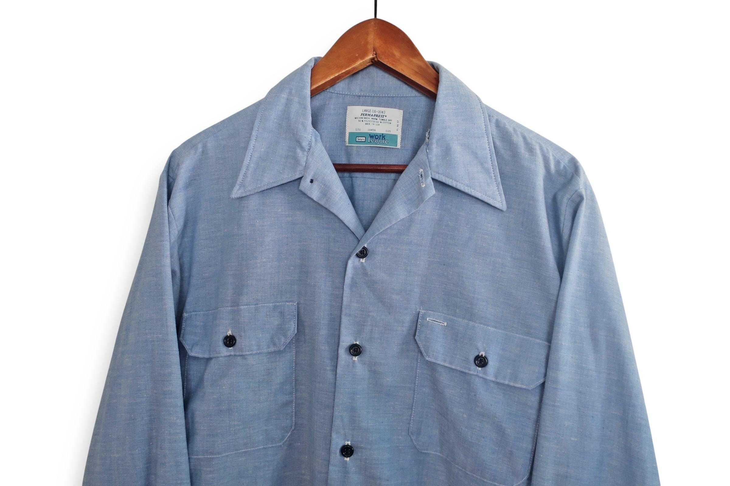 トップス 70s USA Sears open collar shirt check M s-l400.jpg