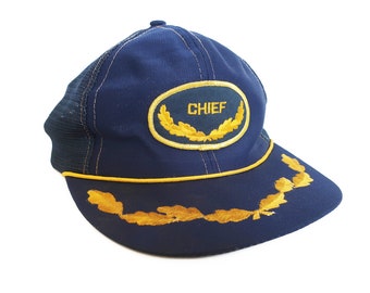 vintage trucker hat / Chief hat / 1980s Chief patch captain admiral navy snapback nautical hat cap