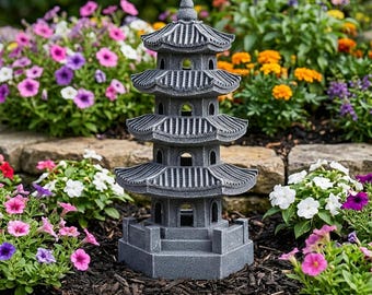 Pagode-ornament op zonne-energie – Vuurtorentuindecoratie voor terras, tuin en gazondecor, waterdicht landschapsbeeld voor buiten