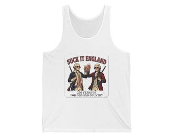 Grappig shirt van 4 juli, top Patriotic USA, Suck it England uniseks jersey tanktop
