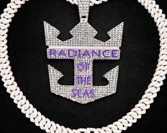 Royal Caribbean inspired Crown & Anchor Pendant Custom Cruise Ship Necklace Rhinestone Jewelry Gift