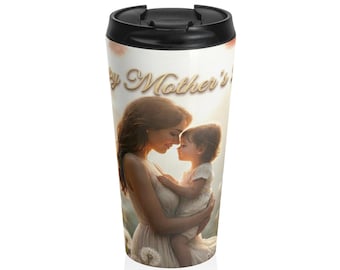 Taza de viaje de acero inoxidable para madre e hijo / Diseño floral botánico