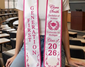 Personalized Embroidery Graduation Stole, First Generation Graduation Stole, Custom Grad Sash, College Graduate Stole, Class of 2026 Gift