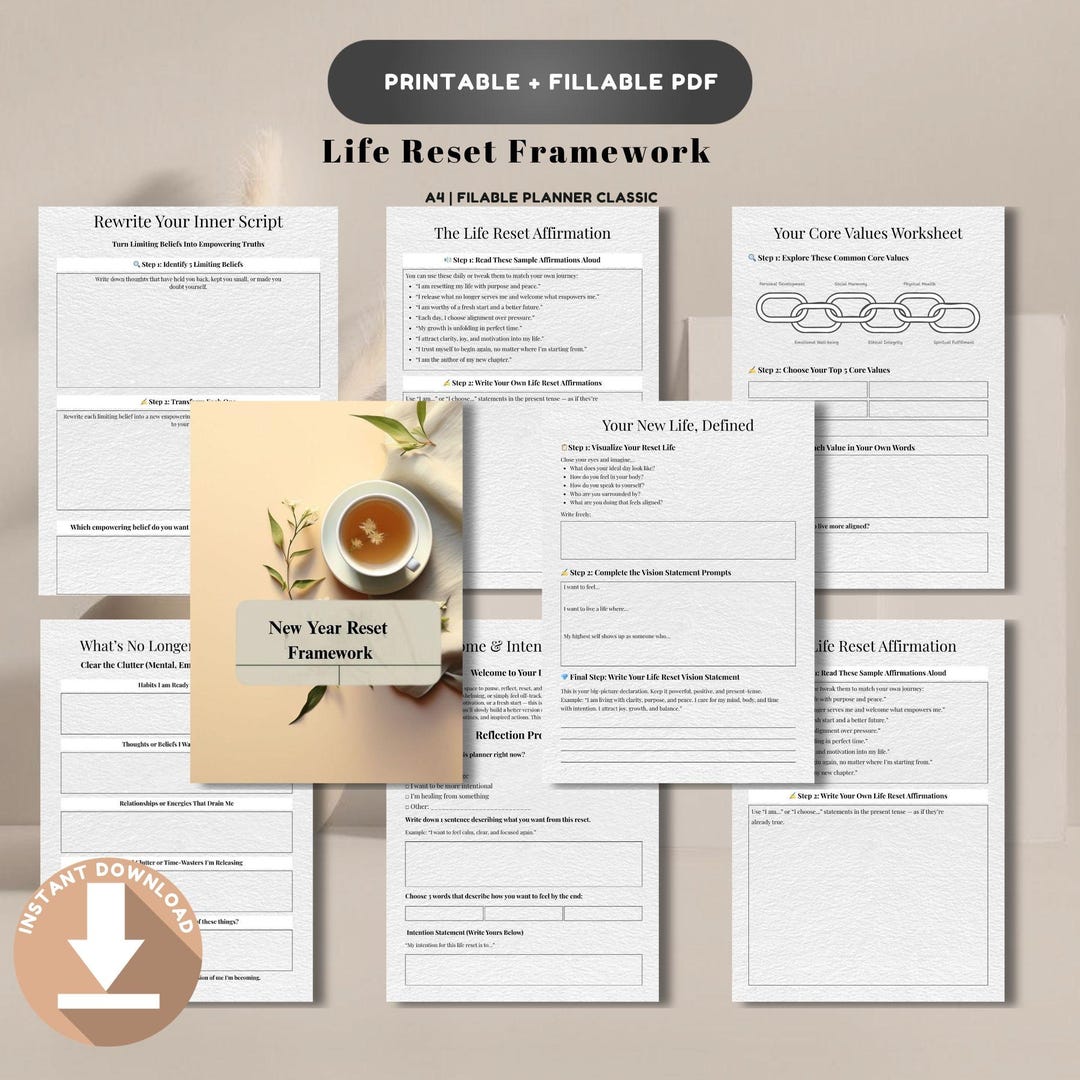 Life Reset Workbook | Personal Growth Planner | Goal Setting Journal ...
