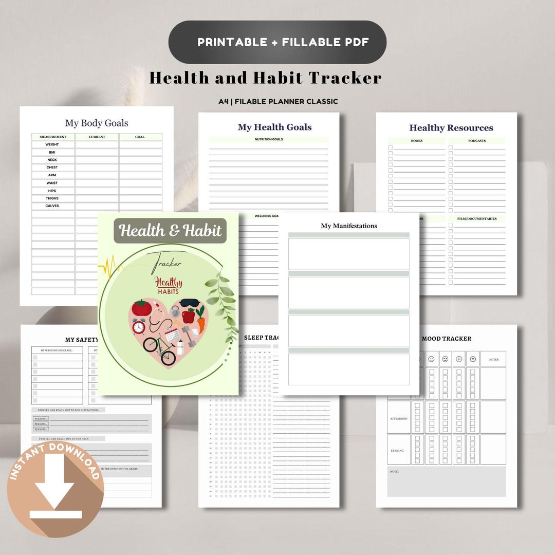 Health and Habit Tracker Printable | Daily Wellness Planner (PDF ...