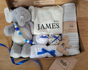 Custom Large Baby Boy Cupcake Gift Box with toy and swaddle blanket